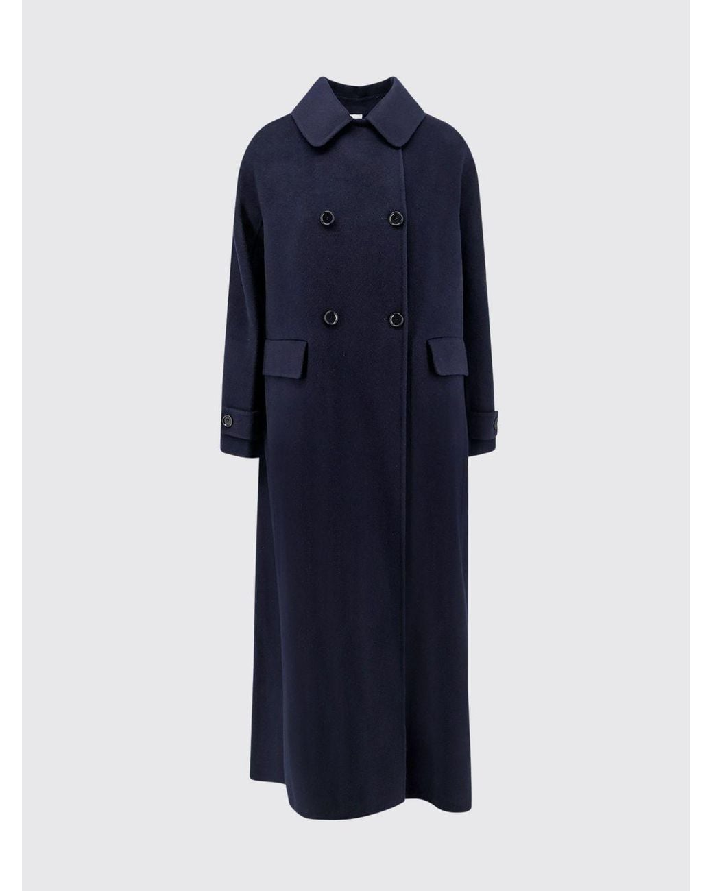 Aspesi Blue Long Double-Breasted Pure Wool Coat With Flap Pockets