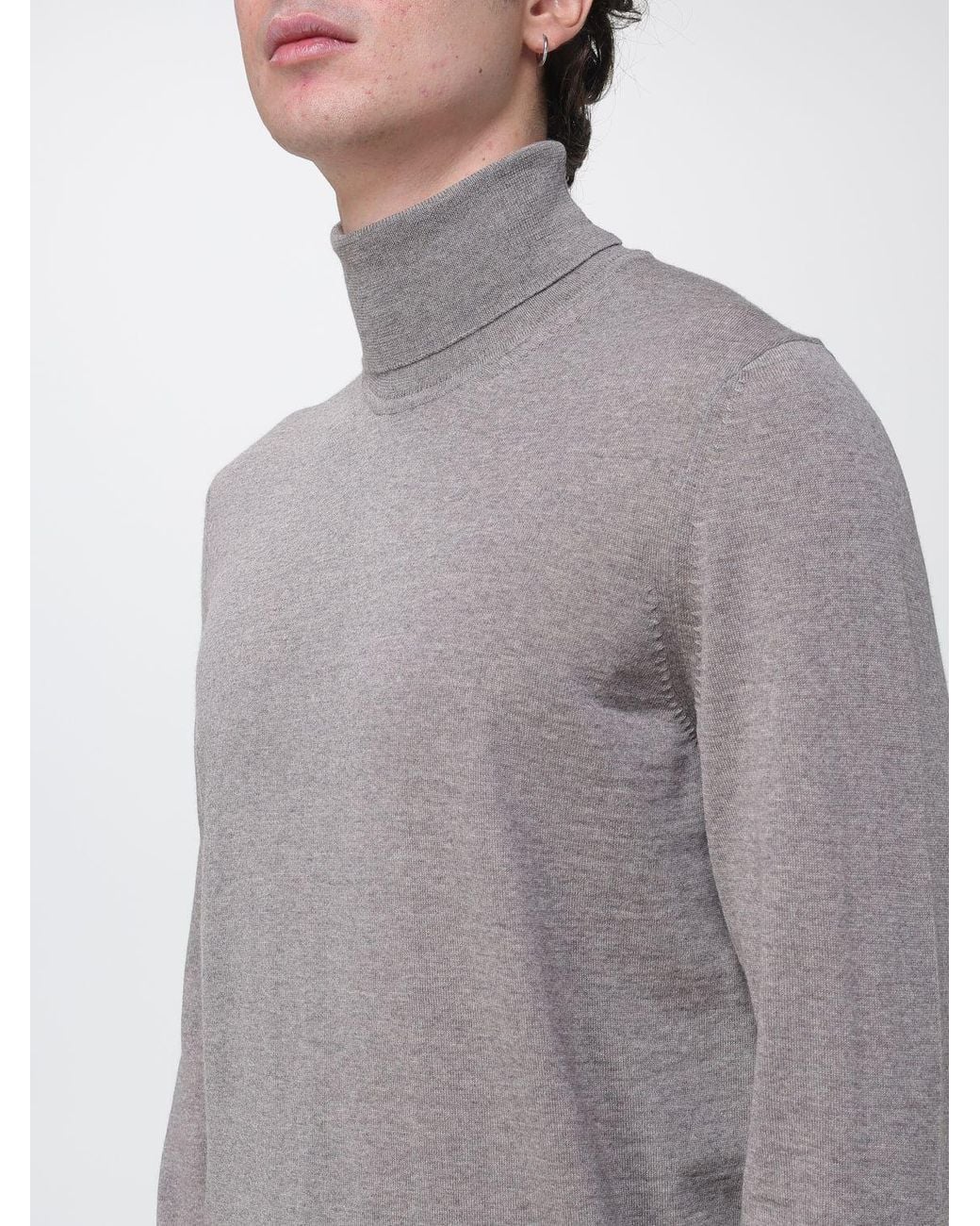 Boss Gray Virgin Wool Turtleneck Jumper With Ribbed Trims for men
