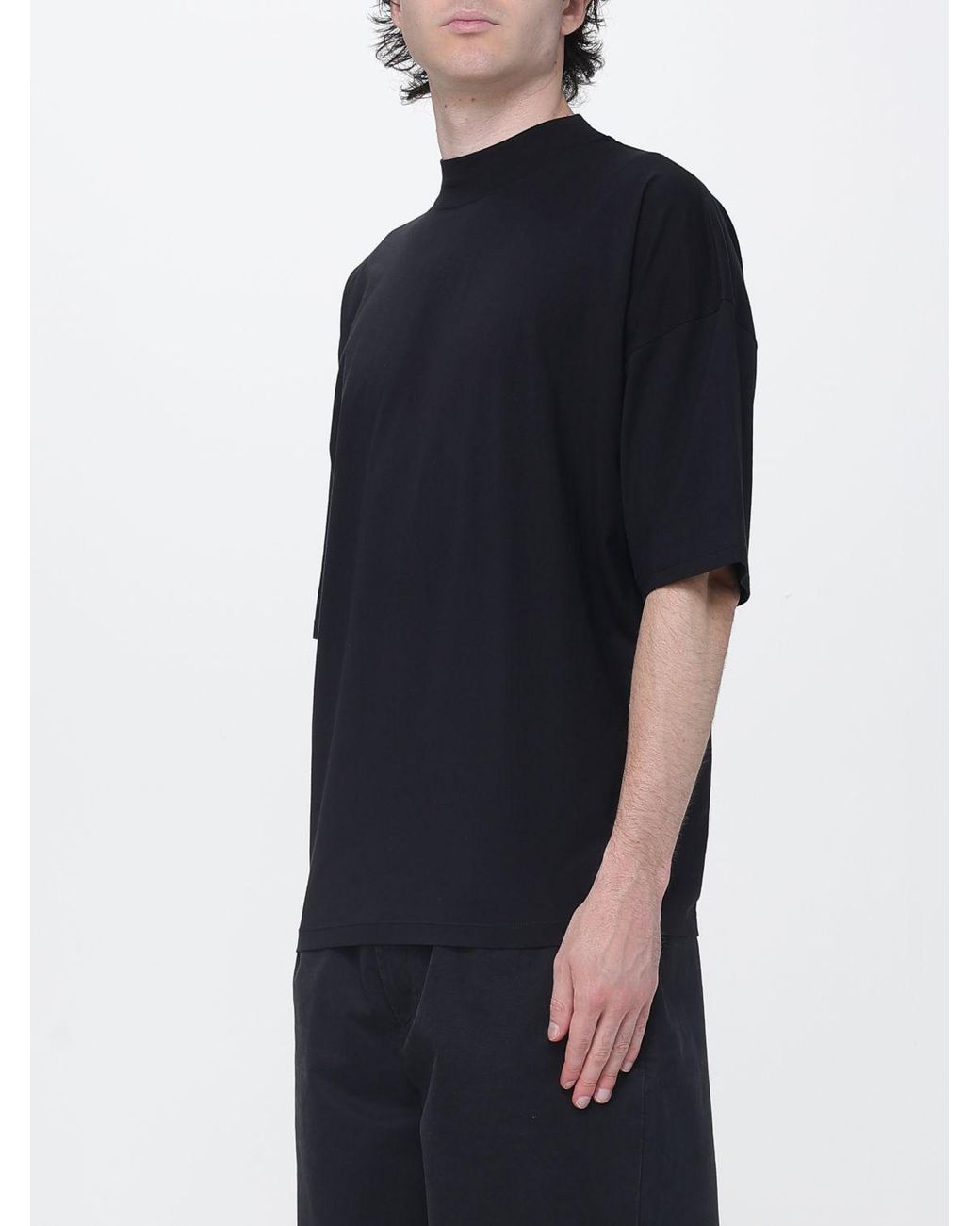 Jil Sander Black Cotton T-Shirt With Mock Neck And Dropped Shoulders for men