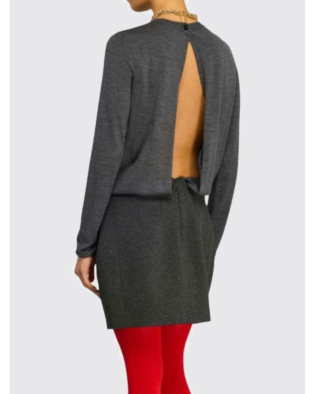 Semicouture Gray Tianna Long-Sleeved Virgin Wool-Blend Mini Sheath Dress