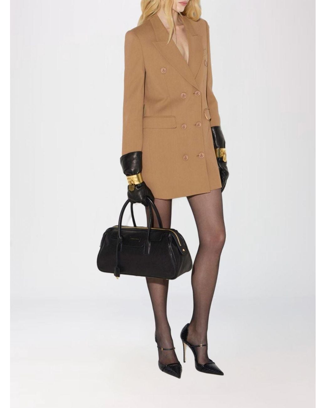 Elisabetta Franchi Natural Double-Breasted Slim Fit Mini Blazer Dress