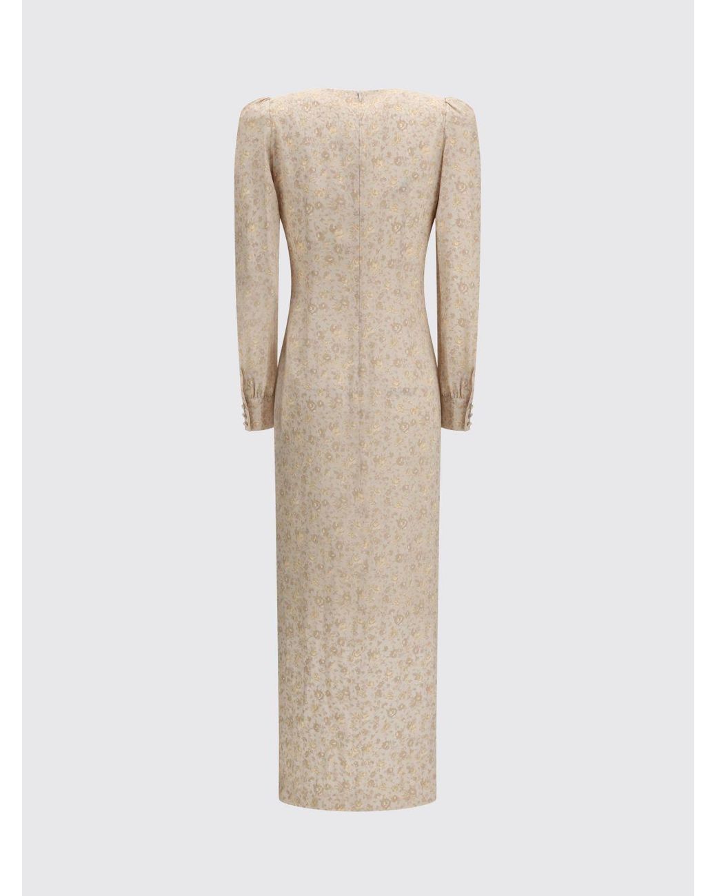 Alessandra Rich Natural Floral Print Silk Midi Dress