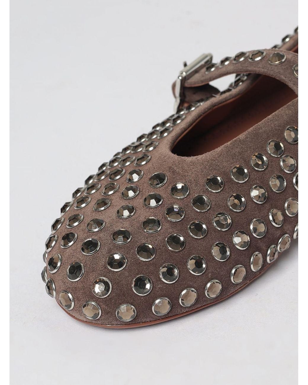 Alaïa Brown Suede Mary Jane Ballet Flats With Rhinestone Application