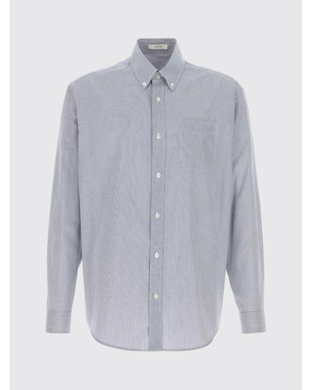 The Row Gray Striped Cotton Shirt With Button-Down Collar And Relaxed Fit for men