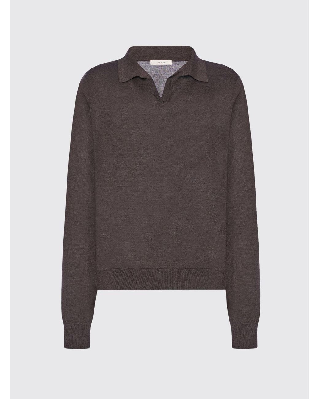 The Row Gray Wool And Silk-Blend V-Neck Long-Sleeved Knitted Polo