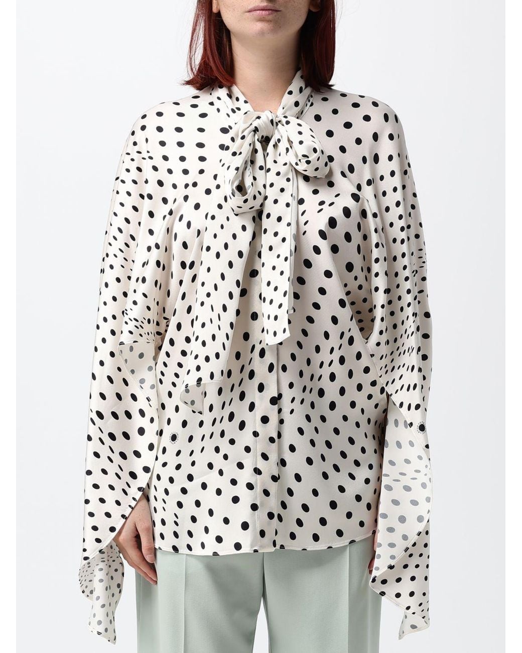 Stella McCartney White Polka-Dot Viscose Shirt With Pussy-Bow Collar