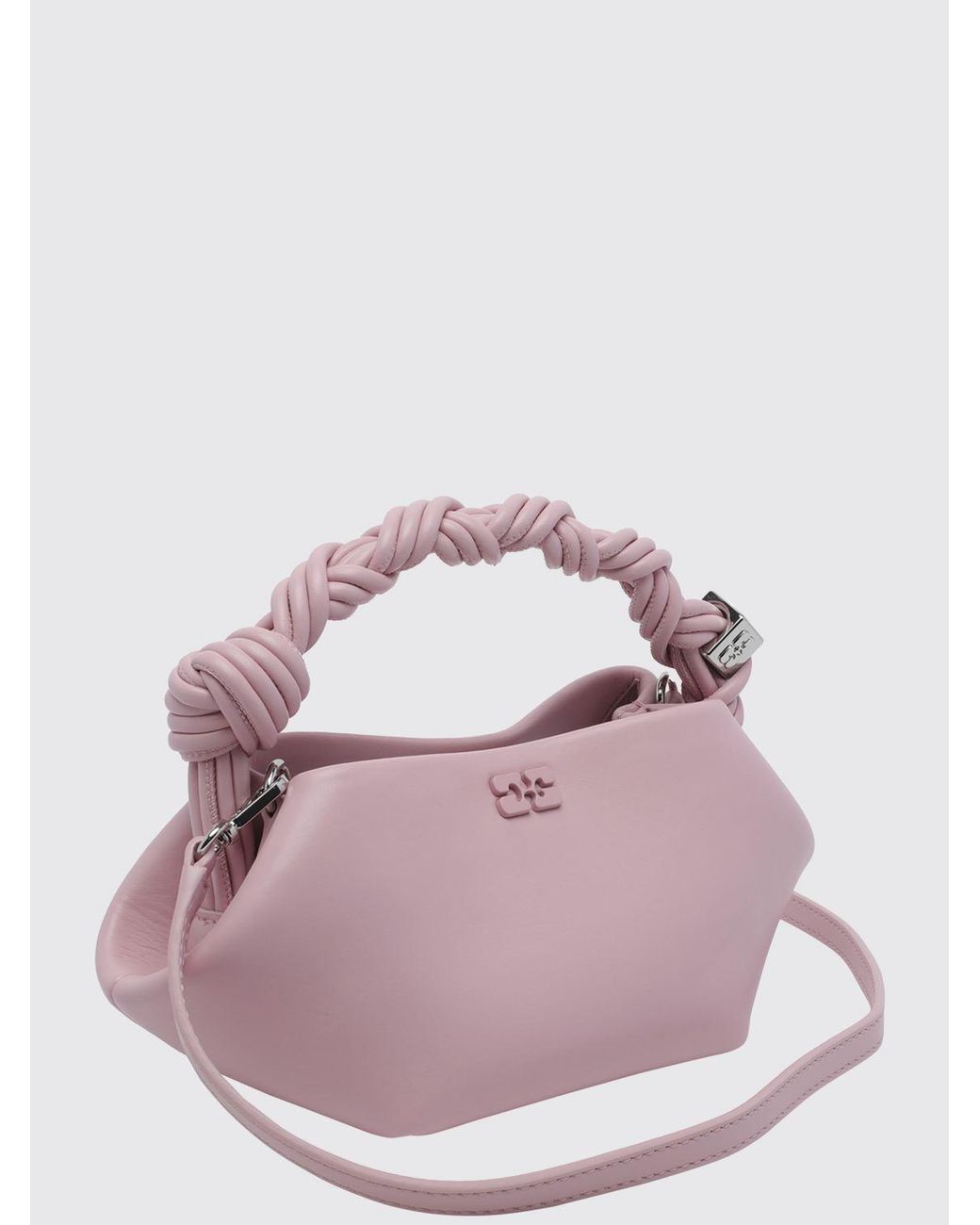 Ganni Pink Mini Recycled Leather Handbag With Butterfly Logo And Braided Handle
