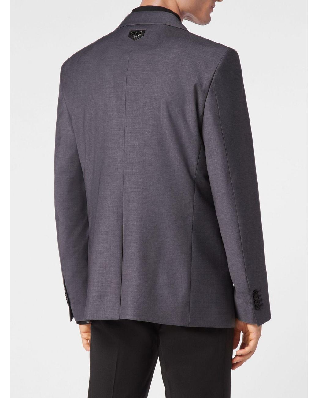 Philipp Plein Gray Single-Breasted Wool Blend Blazer With Peak Lapels for men