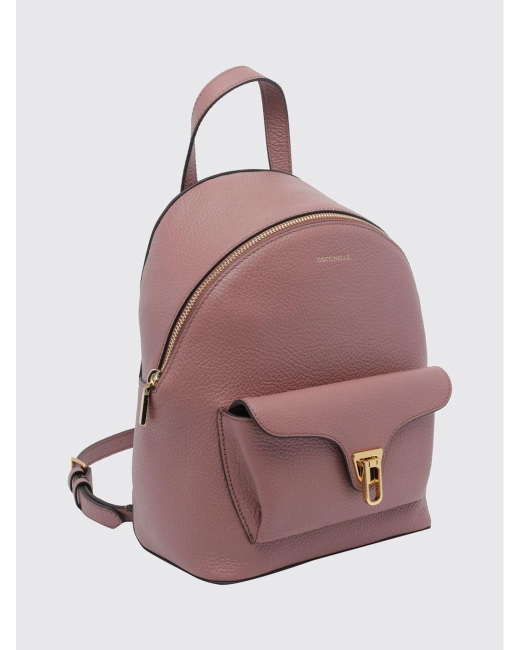 Coccinelle Pink Beat Generation Small Leather Backpack With Front Pocket