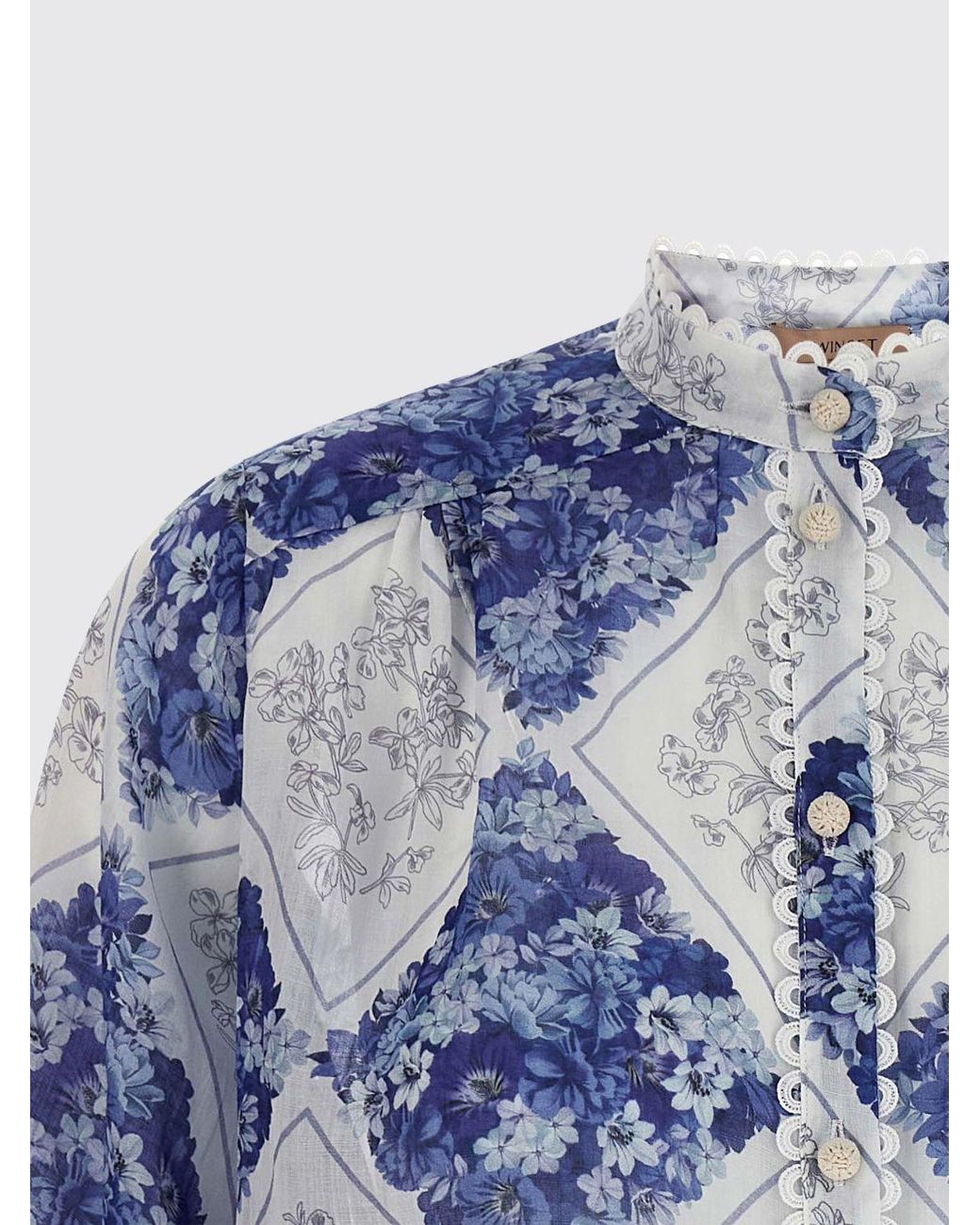 Twinset Blue Printed Ramie Shirt