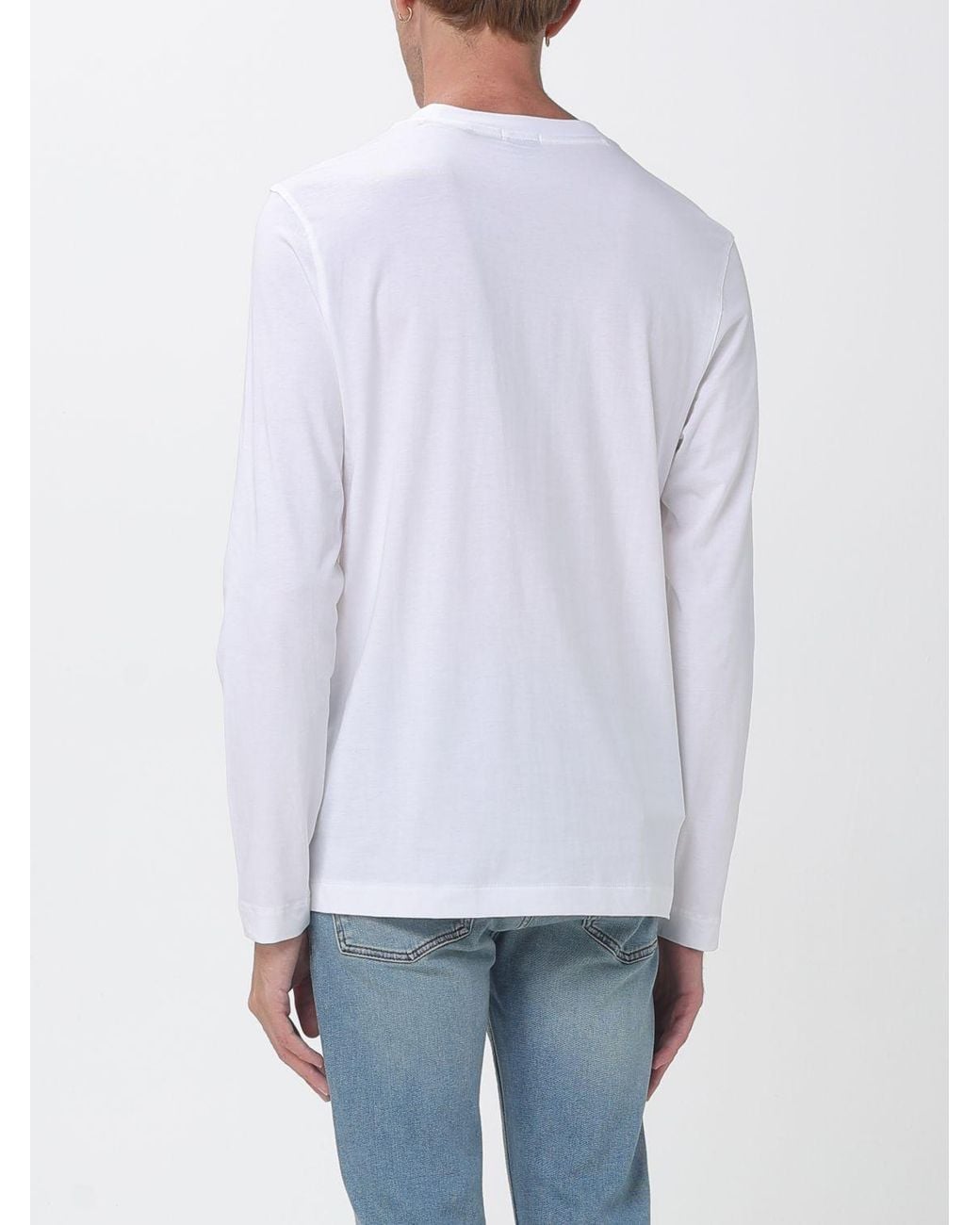Boss White Long-Sleeved Cotton T-Shirt With Crew Neck for men