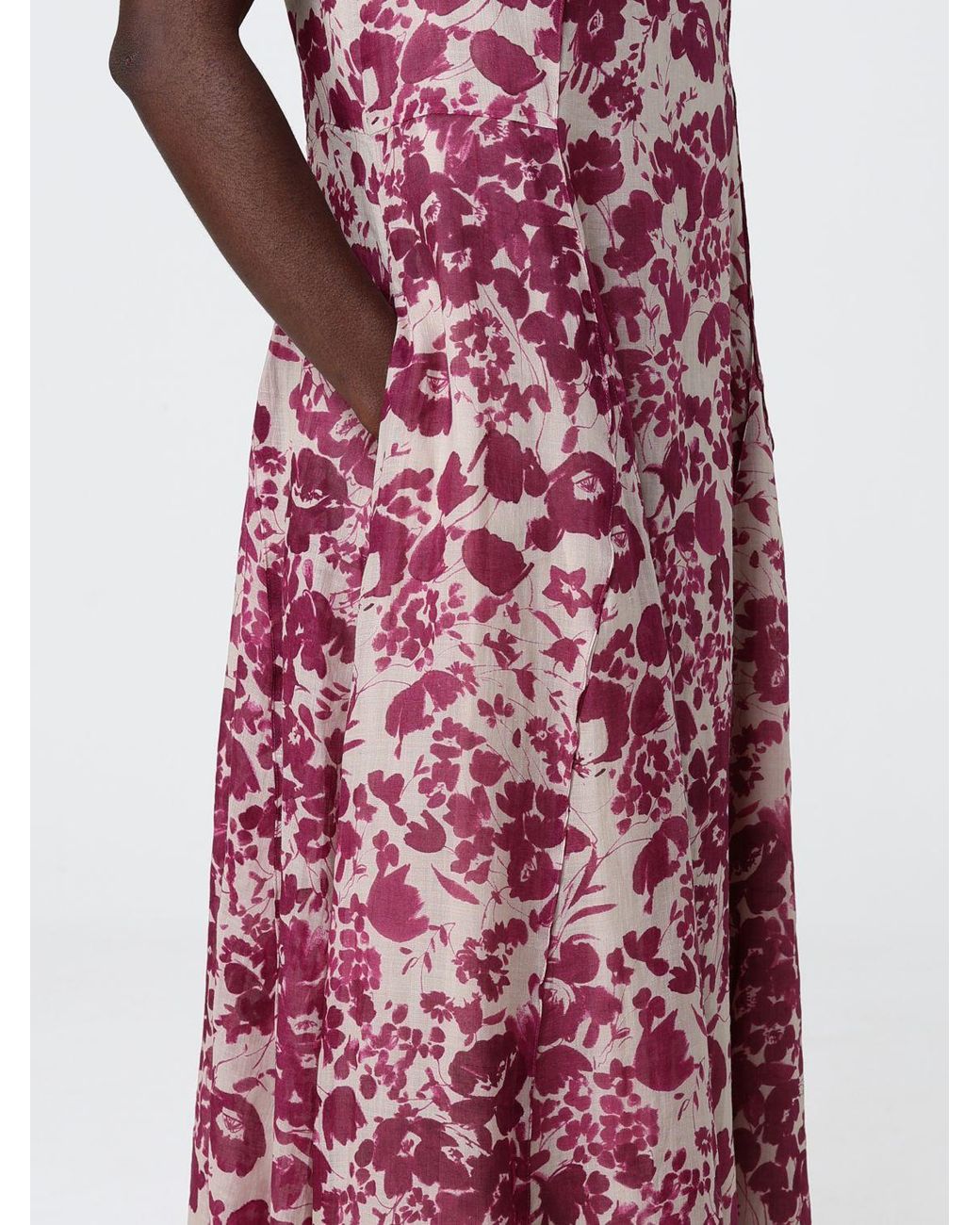 Max Mara Purple Ramie Midi Dress With Floral Print