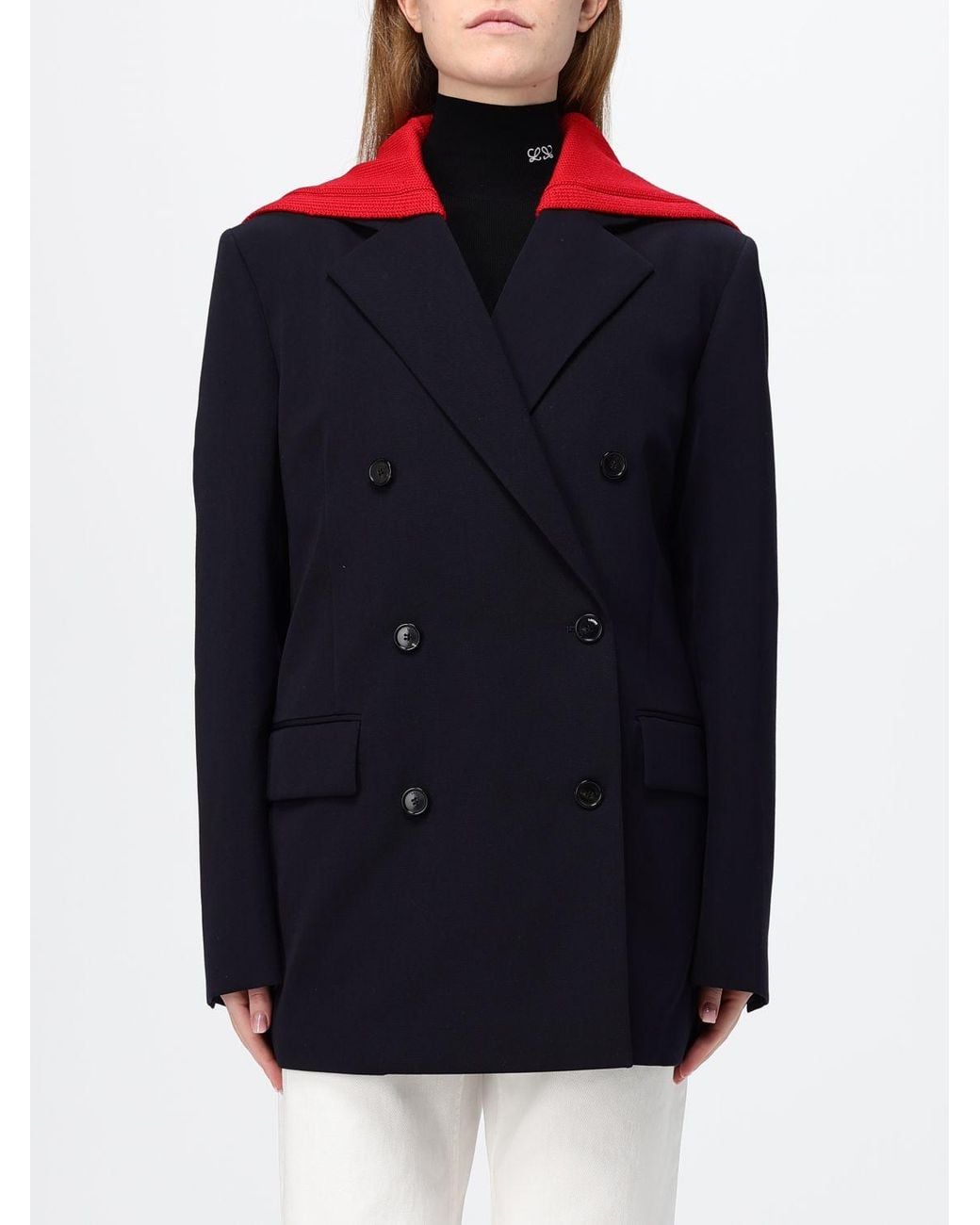 Loewe Blue Wool Double-Breasted Knee-Length Coat With Sailor Collar