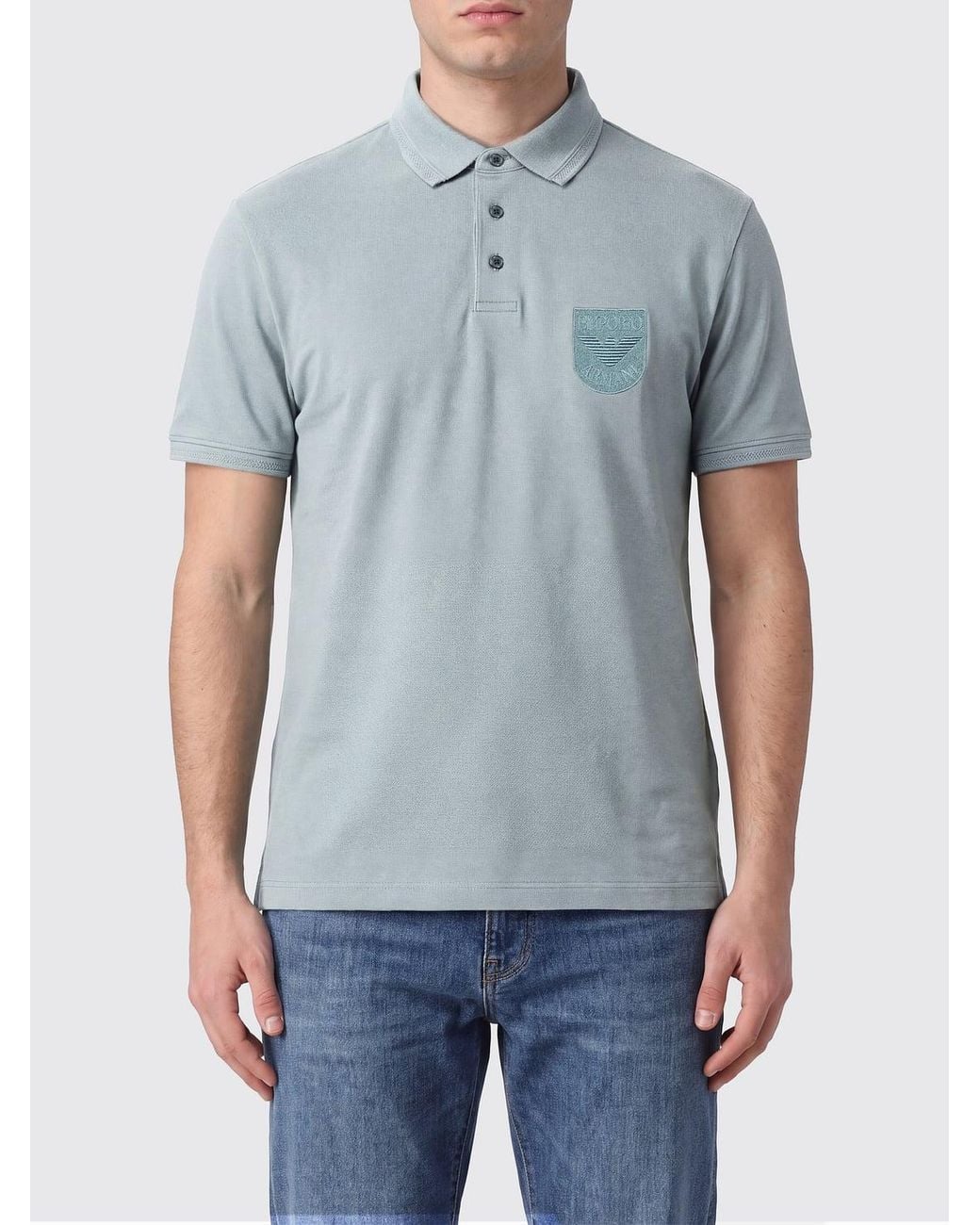 Emporio Armani Blue Slim Fit Cotton Polo With Tone-On-Tone Logo for men