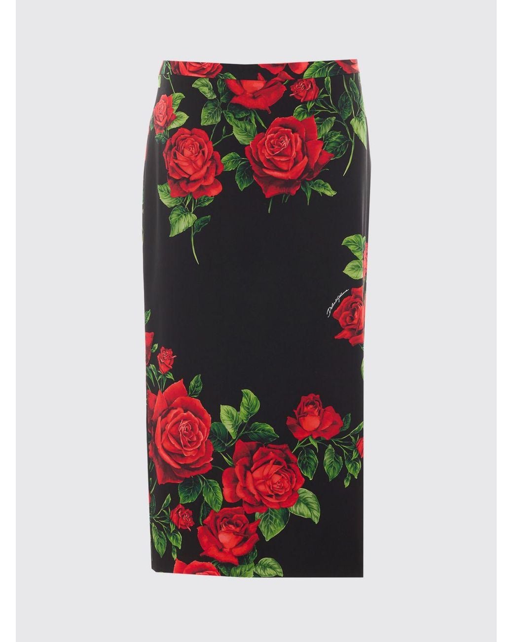 Dolce & Gabbana Red Dolce &Amp Gabbana Floral-Print Stretch-Silk Pencil Midi Skirt