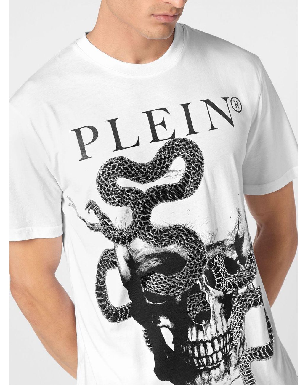 Philipp Plein White Cotton T-Shirt With Skull Print And Rhinestone Embellishments for men