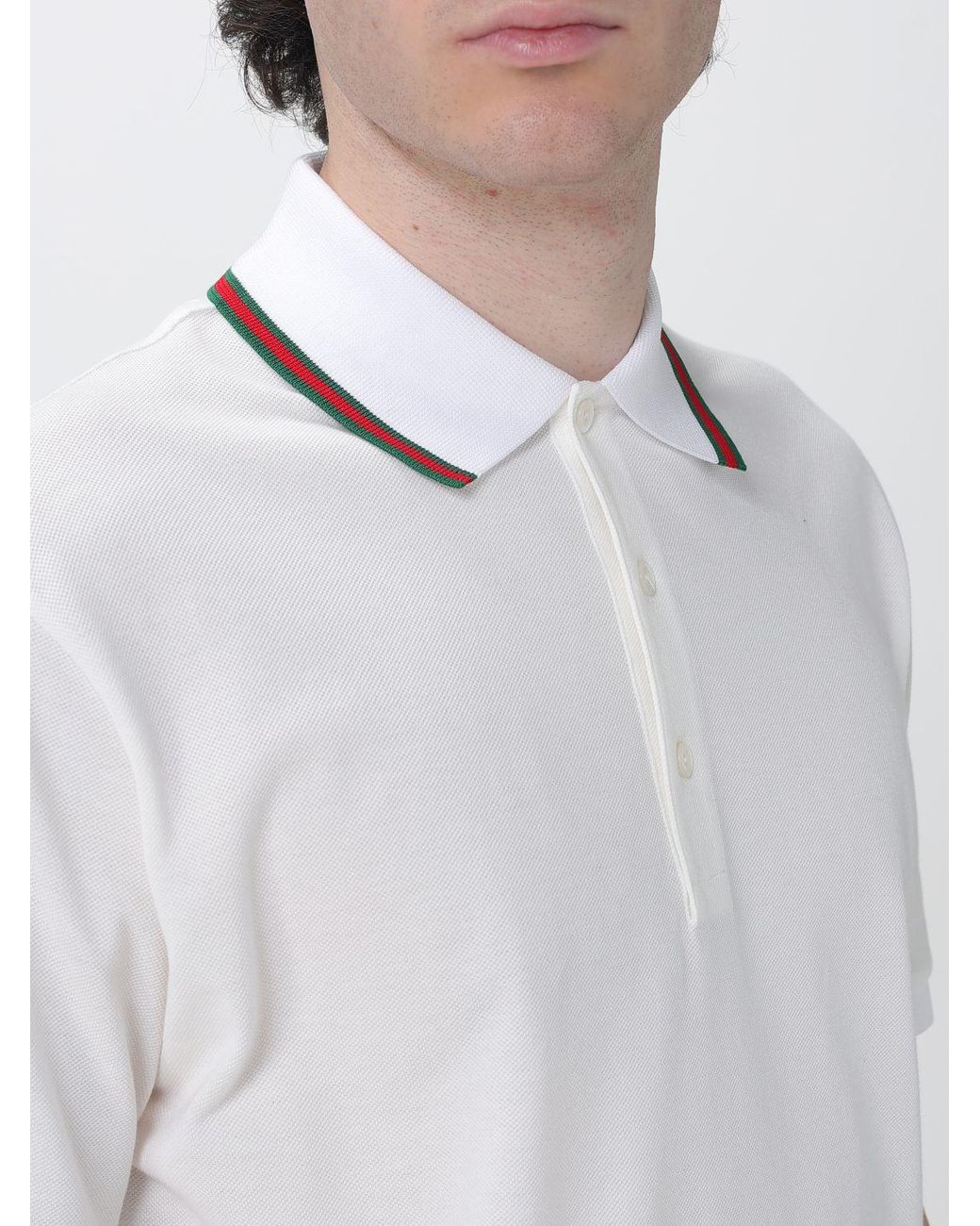 Gucci White Short-Sleeved Cotton Polo With Web Detail And Contrast Trim for men