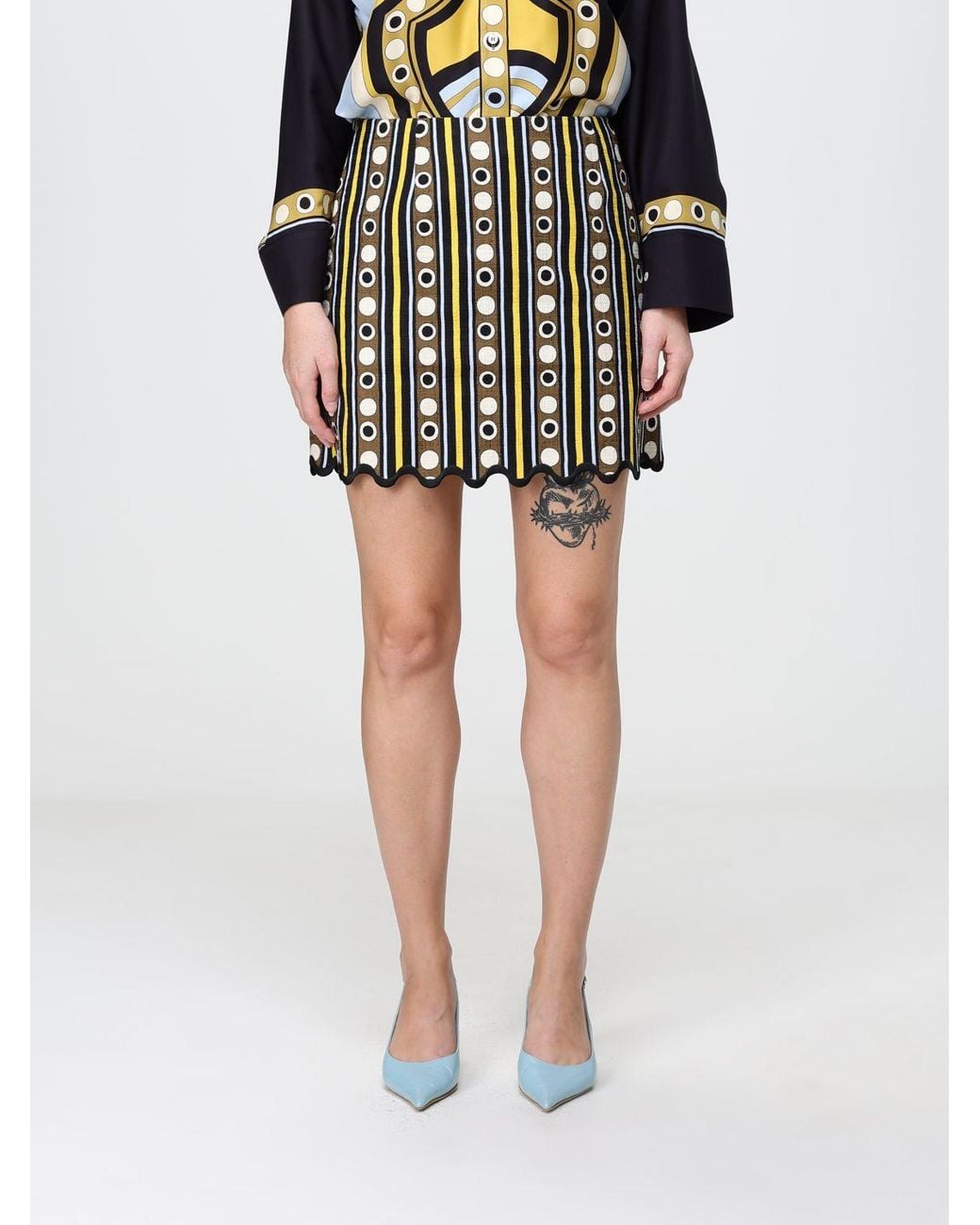 LaDoubleJ Black Baia High-Waisted Geometric Print Stretch Cotton Mini Skirt