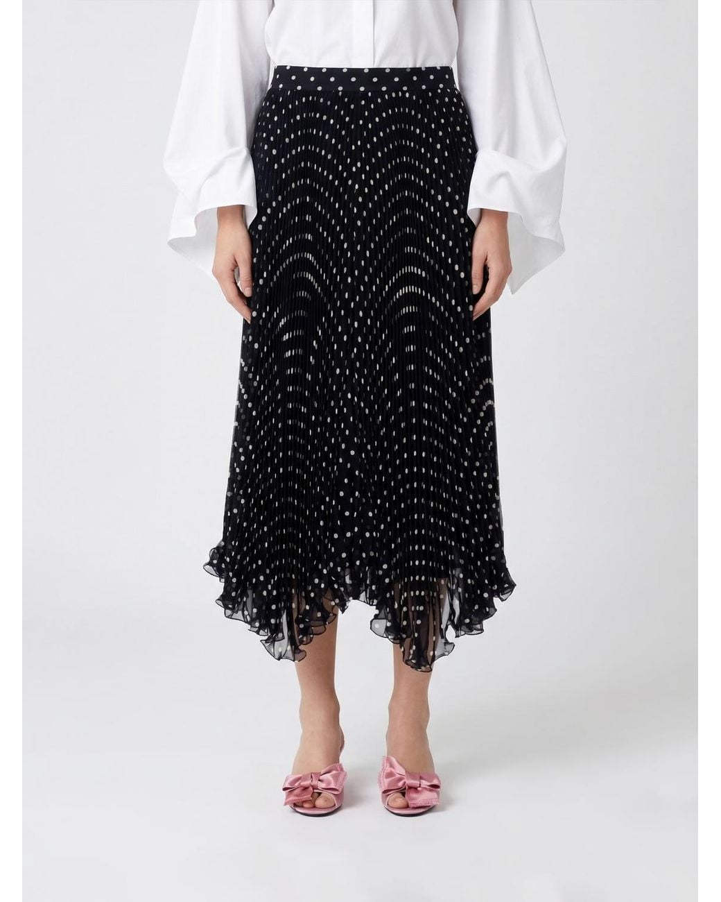 Valentino Black Polka Dot Silk Midi Skirt