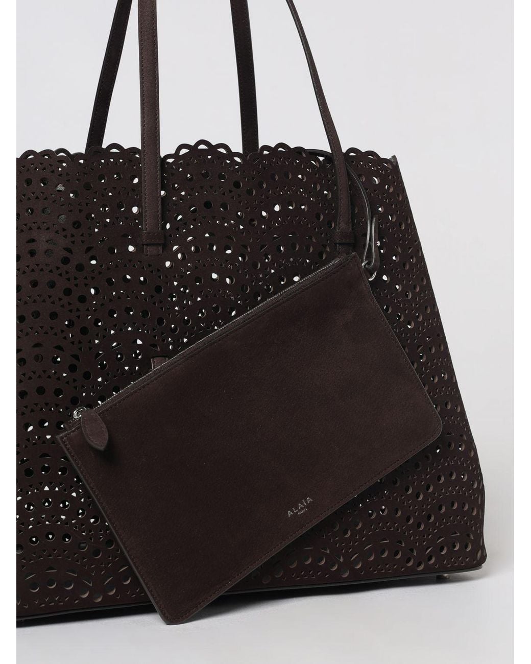 Alaïa Black Mina Perforated Nubuck Leather Shoulder Bag With Double Handle