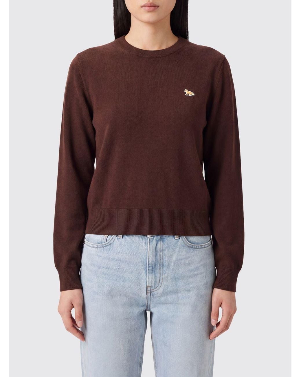 Maison Kitsuné Red Maison KitsunÉ Crewneck Wool Jumper With Ribbed Trims And Applied Logo