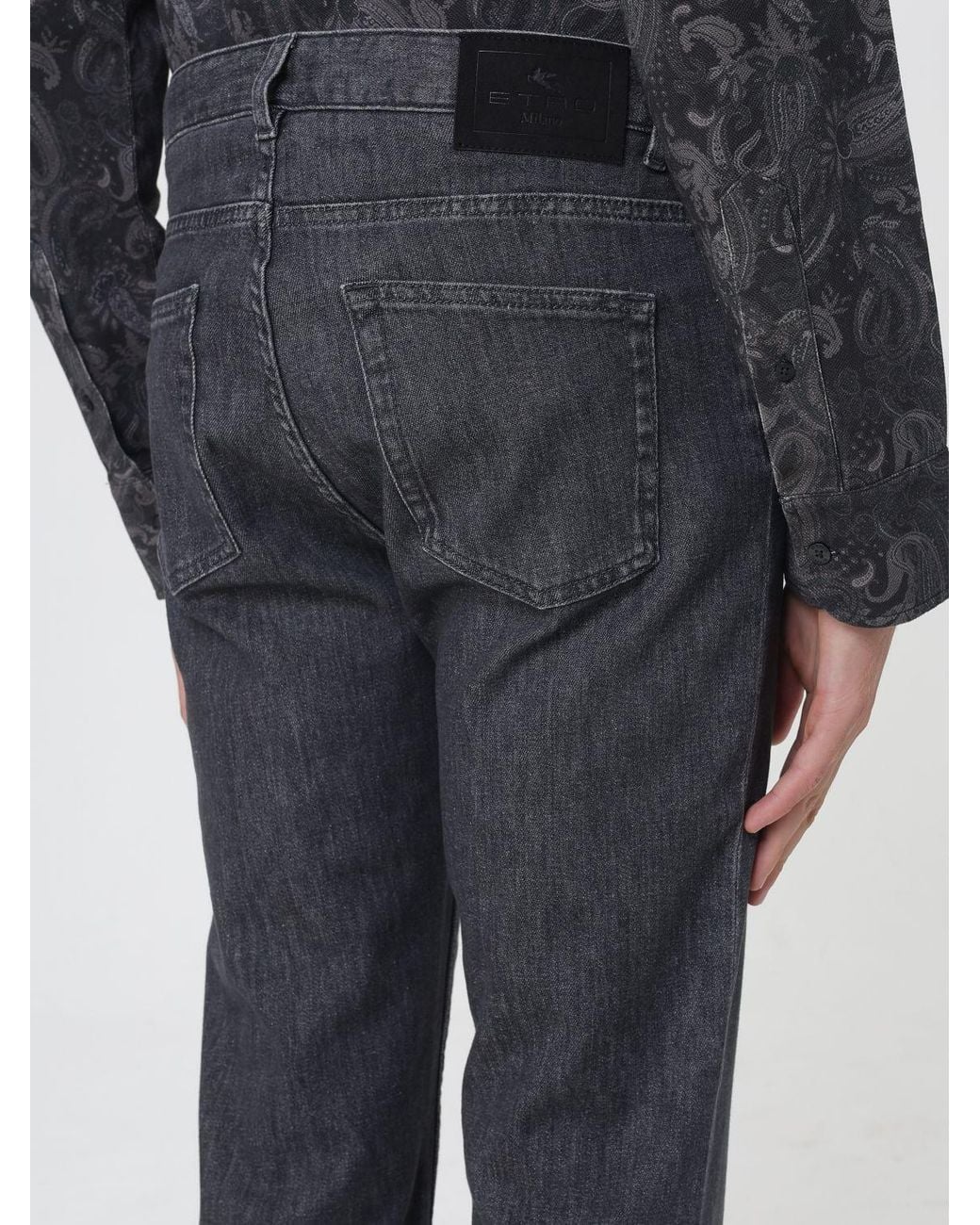 Etro Blue Slim Fit Five-Pocket Cotton Denim Jeans With Mid-Rise Waist for men