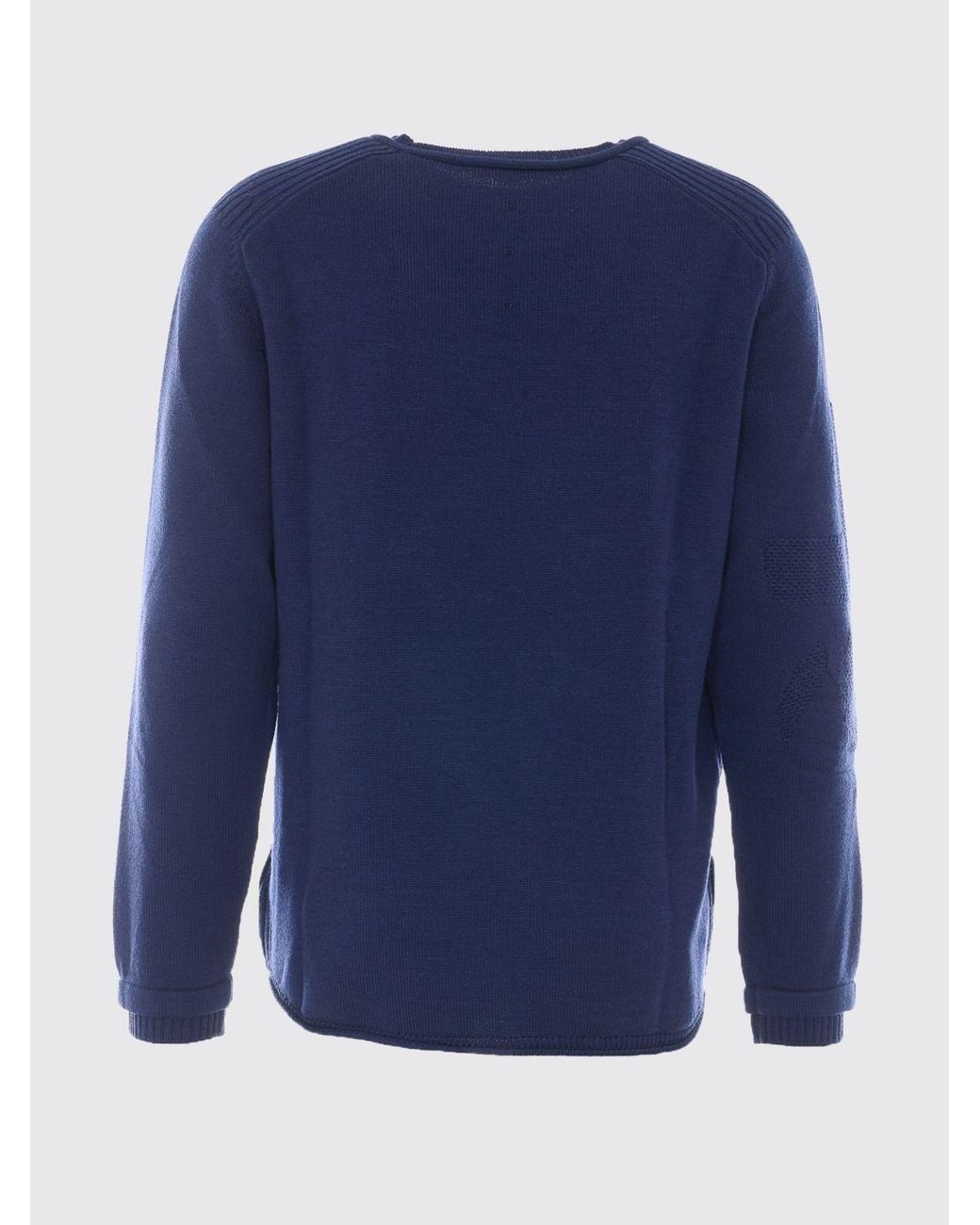 Premiata Blue Crewneck Merino Wool Jumper With Applied Logo for men
