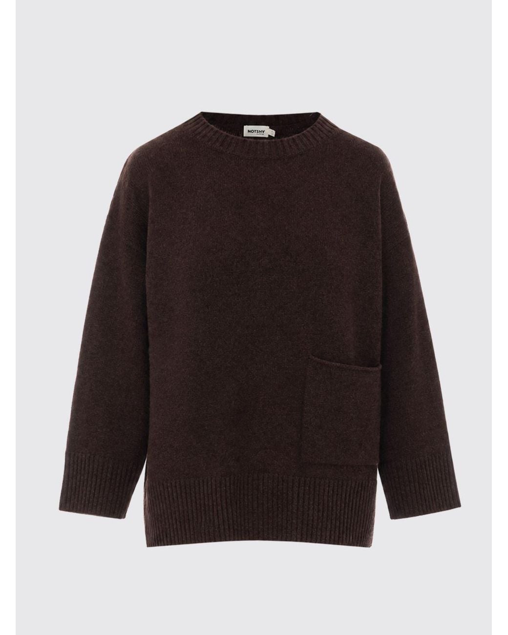 Not Shy Brown Pure Cashmere Crewneck Jumper With Applied Patch Pocket