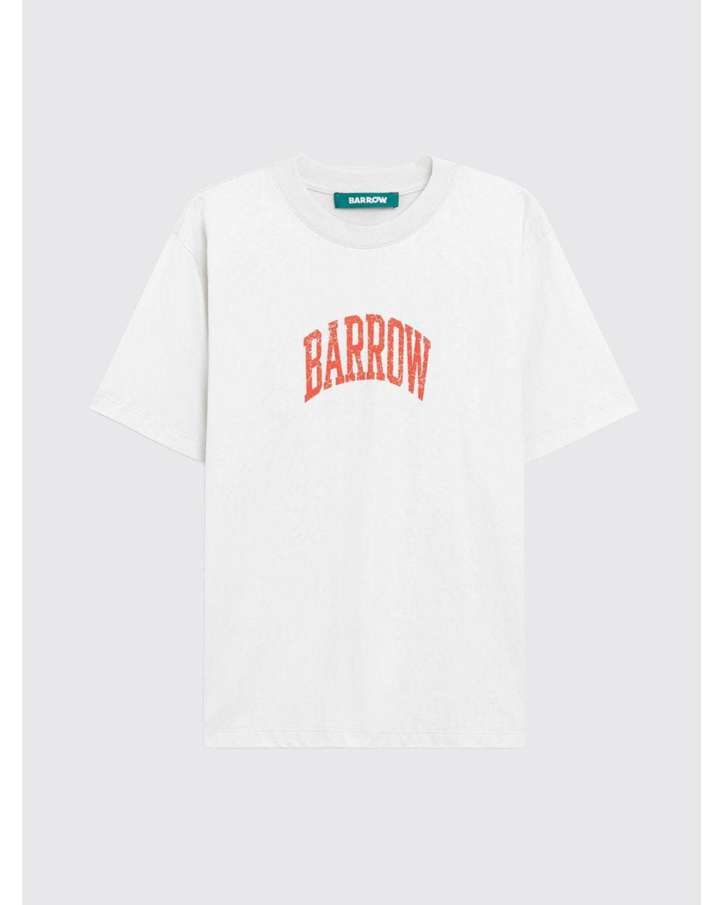 Barrow White Cotton T-Shirt With Graphic Logo Print And Dropped Shoulders for men