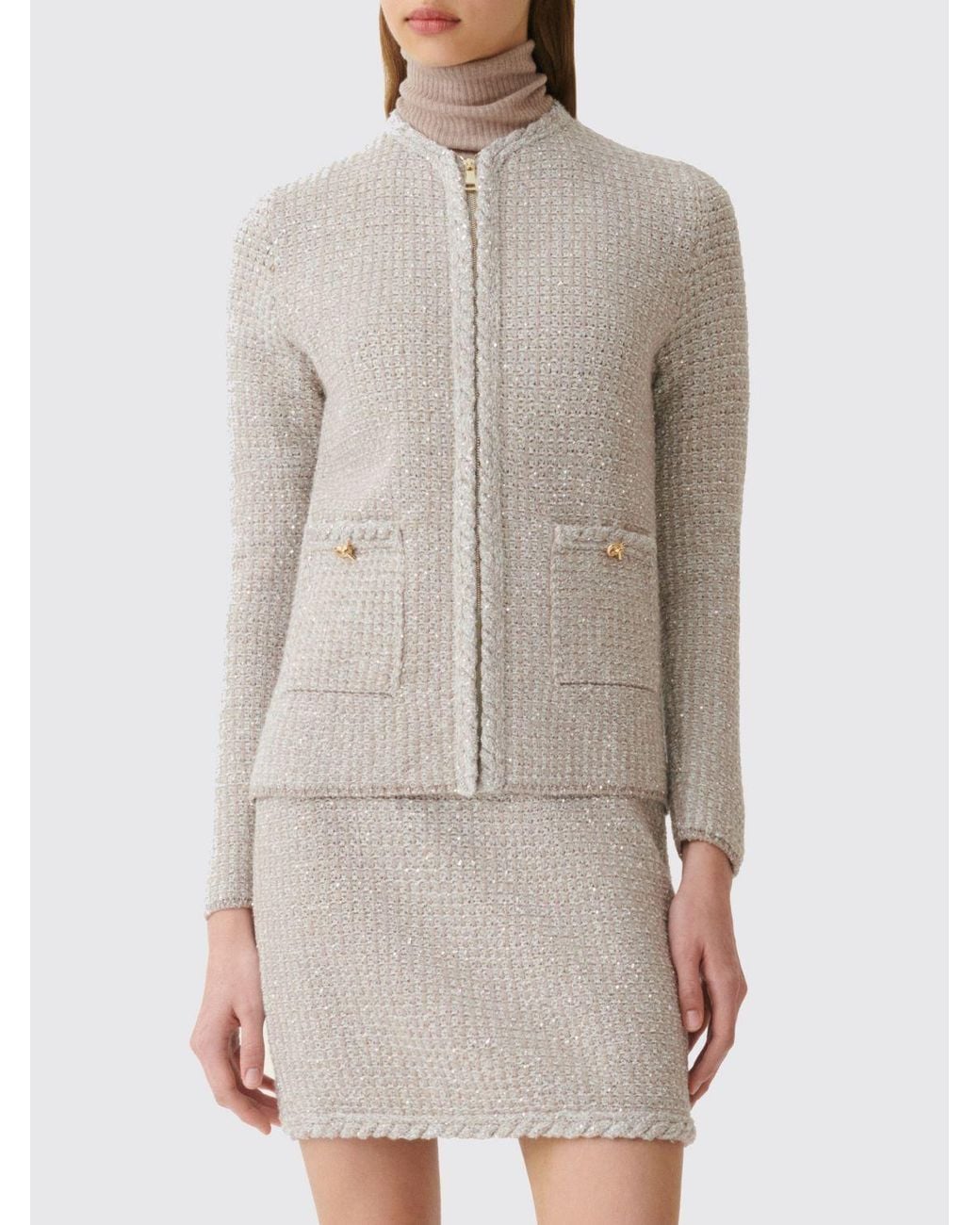 Fabiana Filippi Natural Slim Fit Wool And Cashmere Blend Cardigan With Zip