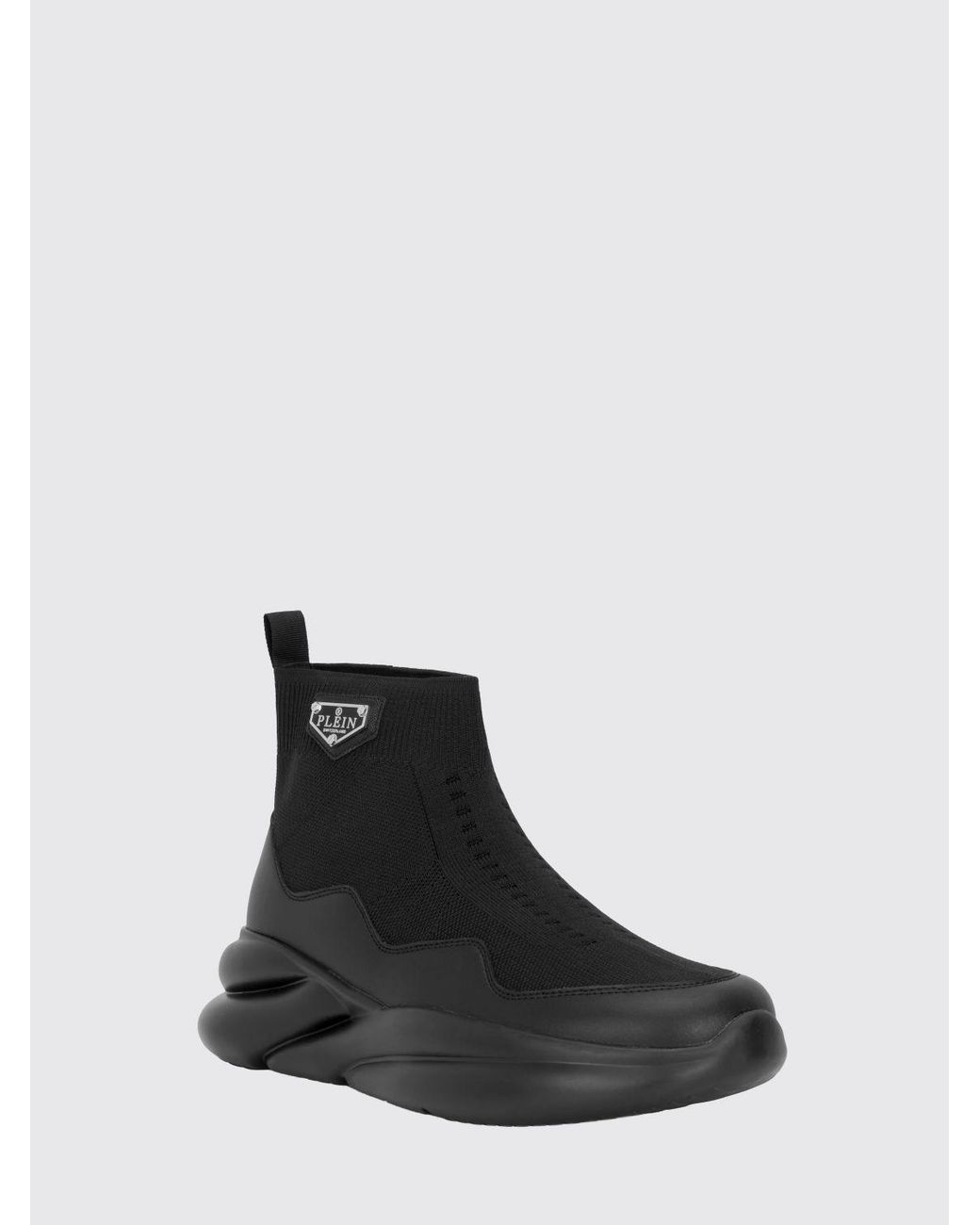 Philipp Plein Black High-Top Slip-On Knit Sneakers With Sock Ankle for men