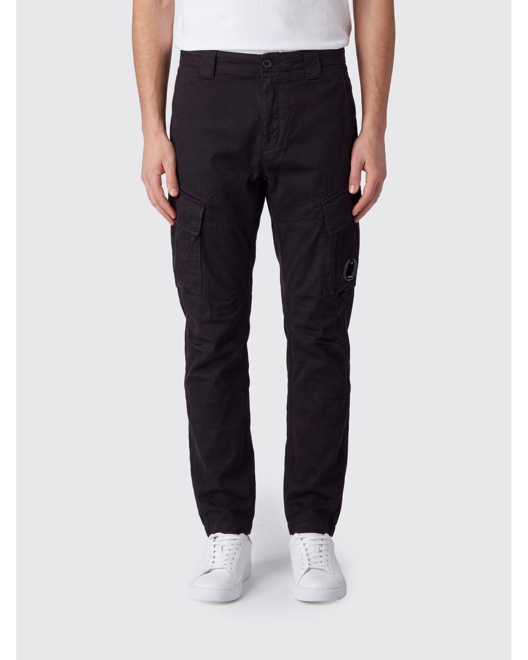 C P Company Blue Slim Fit Stretch Cotton Cargo Trousers With Applied Logo for men