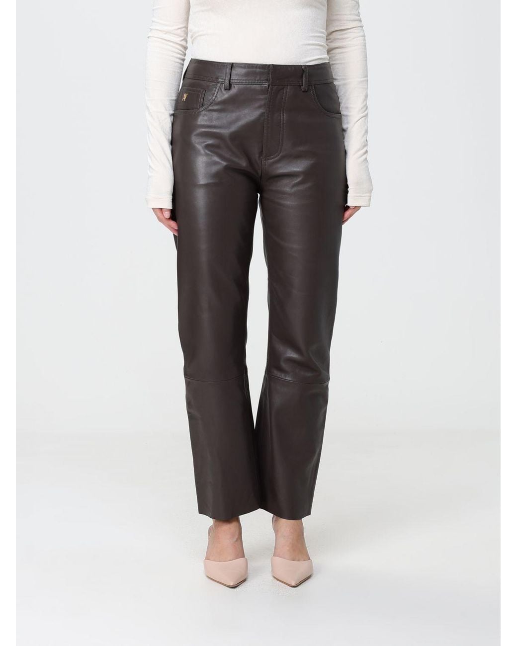Alberta Ferretti Gray Mid-Rise Tapered Fit Faux Leather Trousers