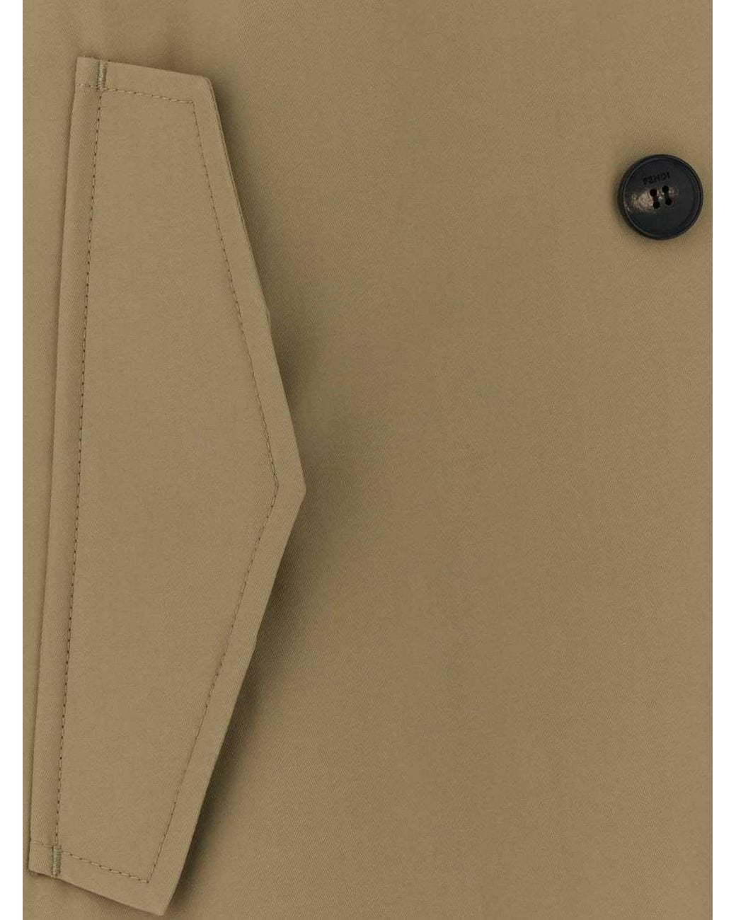Fendi Natural Double-Breasted Cotton Trench Coat With Fur Collar And Belt
