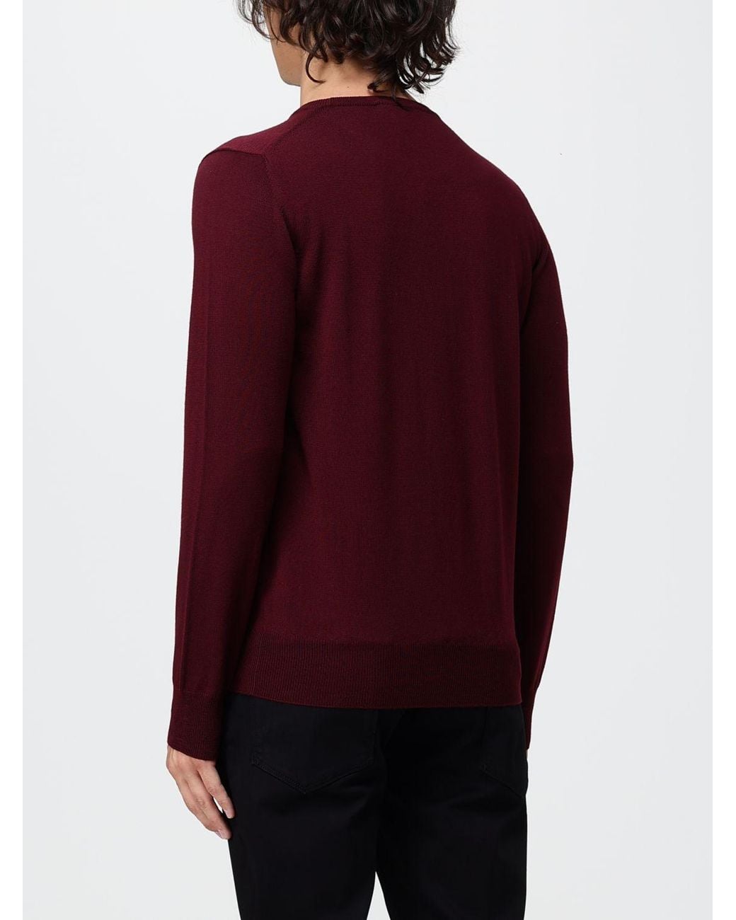 Brooksfield Red Crewneck Wool Jumper With Long Sleeves And Ribbed Trims for men