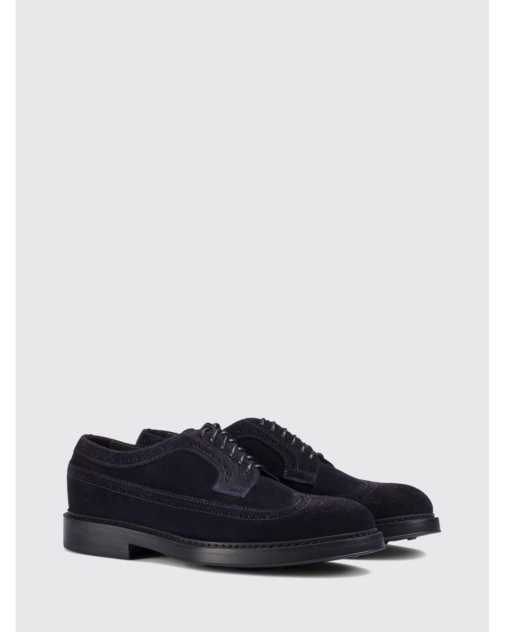 Doucal's Blue Suede Derby Shoes With Swallow-Tail Brogue Detailing for men