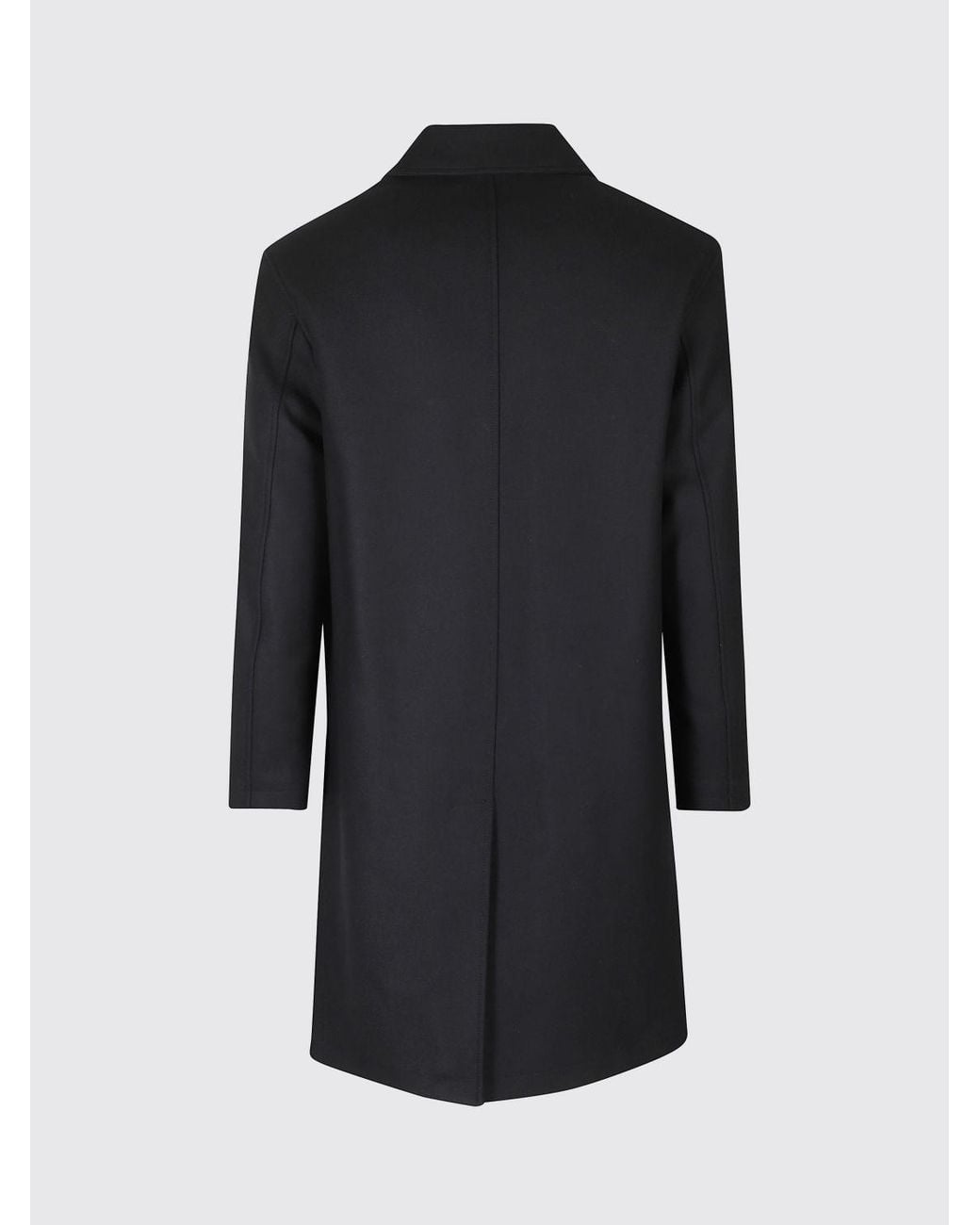 DUNO Black Knee-Length Single-Breasted Wool Blend Coat With Classic Collar for men