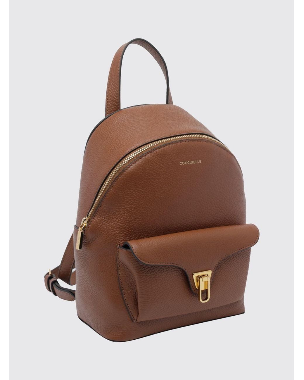 Coccinelle Brown Beat Generation Small Leather Backpack With Front Pocket