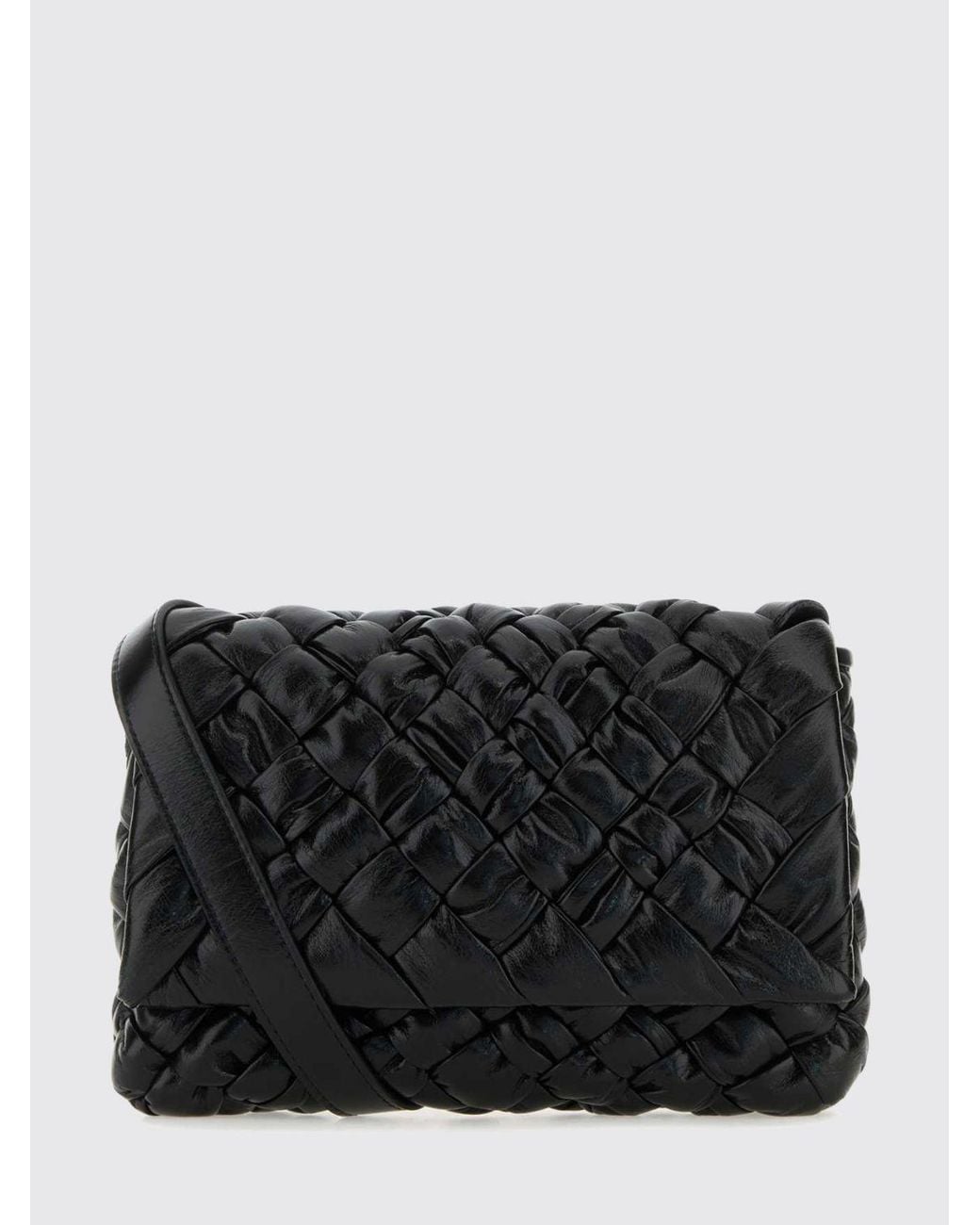 Bottega Veneta Black Intrecciato Leather Crossbody Bag With Flap Closure for men