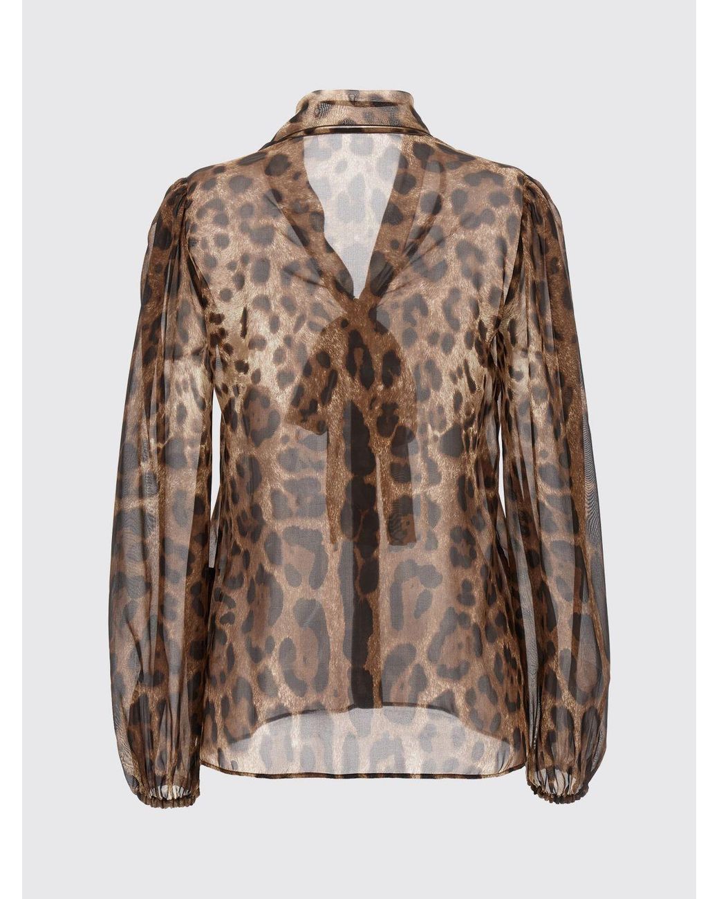 Dolce & Gabbana Brown Dolce &Amp Gabbana Animal-Print Silk Shirt With Pussy-Bow Collar