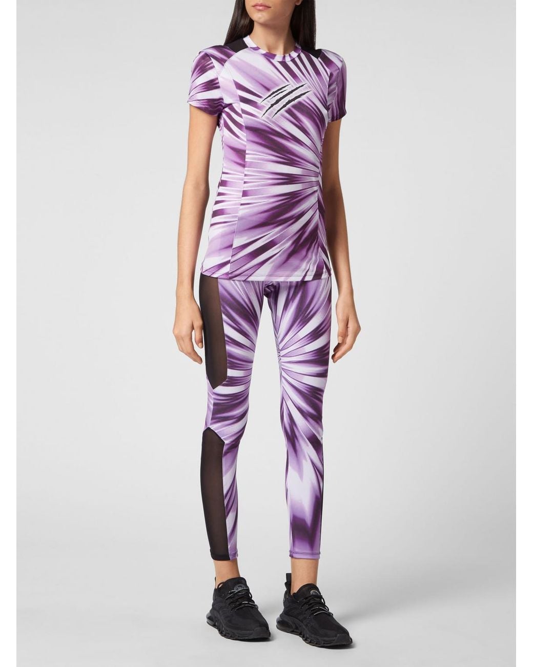 Philipp Plein Purple Slim Fit Jersey T-Shirt With Abstract Print And Back Logo