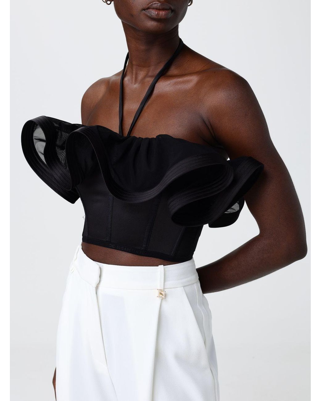 Elisabetta Franchi Black Crêpe Top With Ruffles