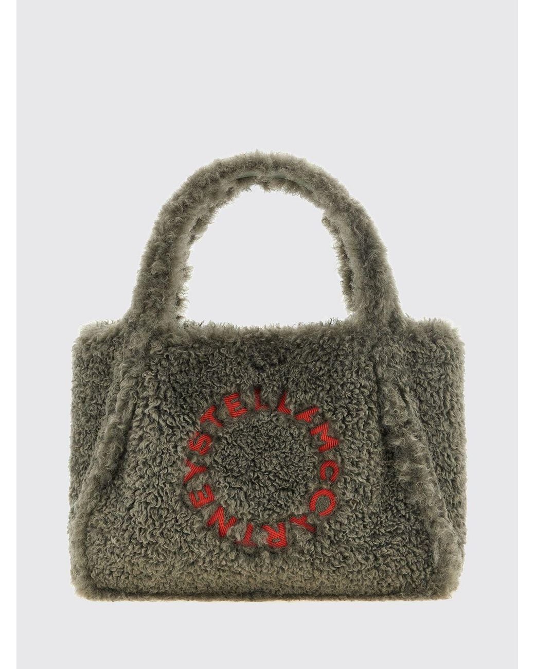 Stella McCartney Green Shearling Shoulder Bag With Removable Pouch