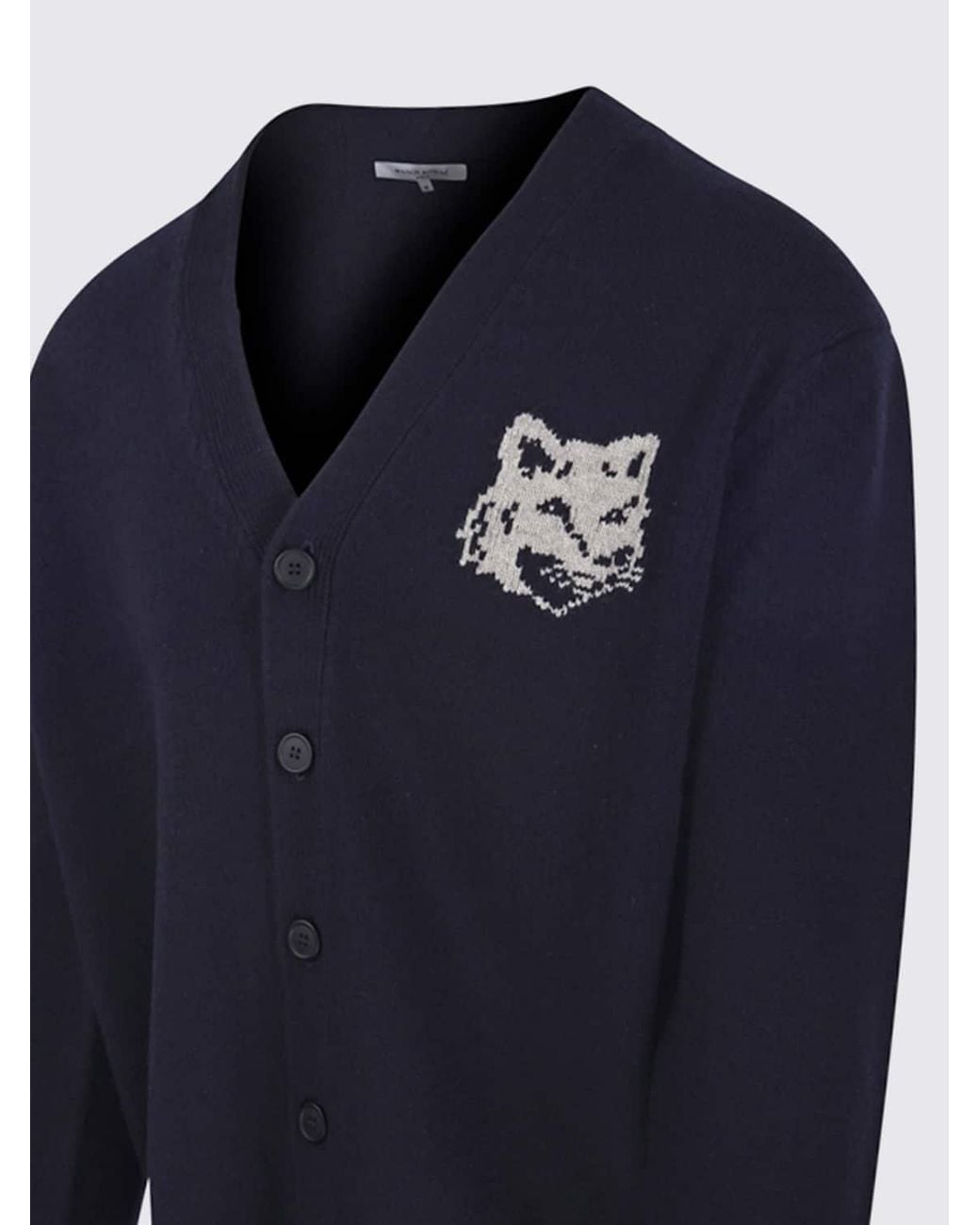 Maison Kitsuné Blue Maison KitsunÉ Merino Wool V-Neck Cardigan With Chillax Fox Logo Patch for men