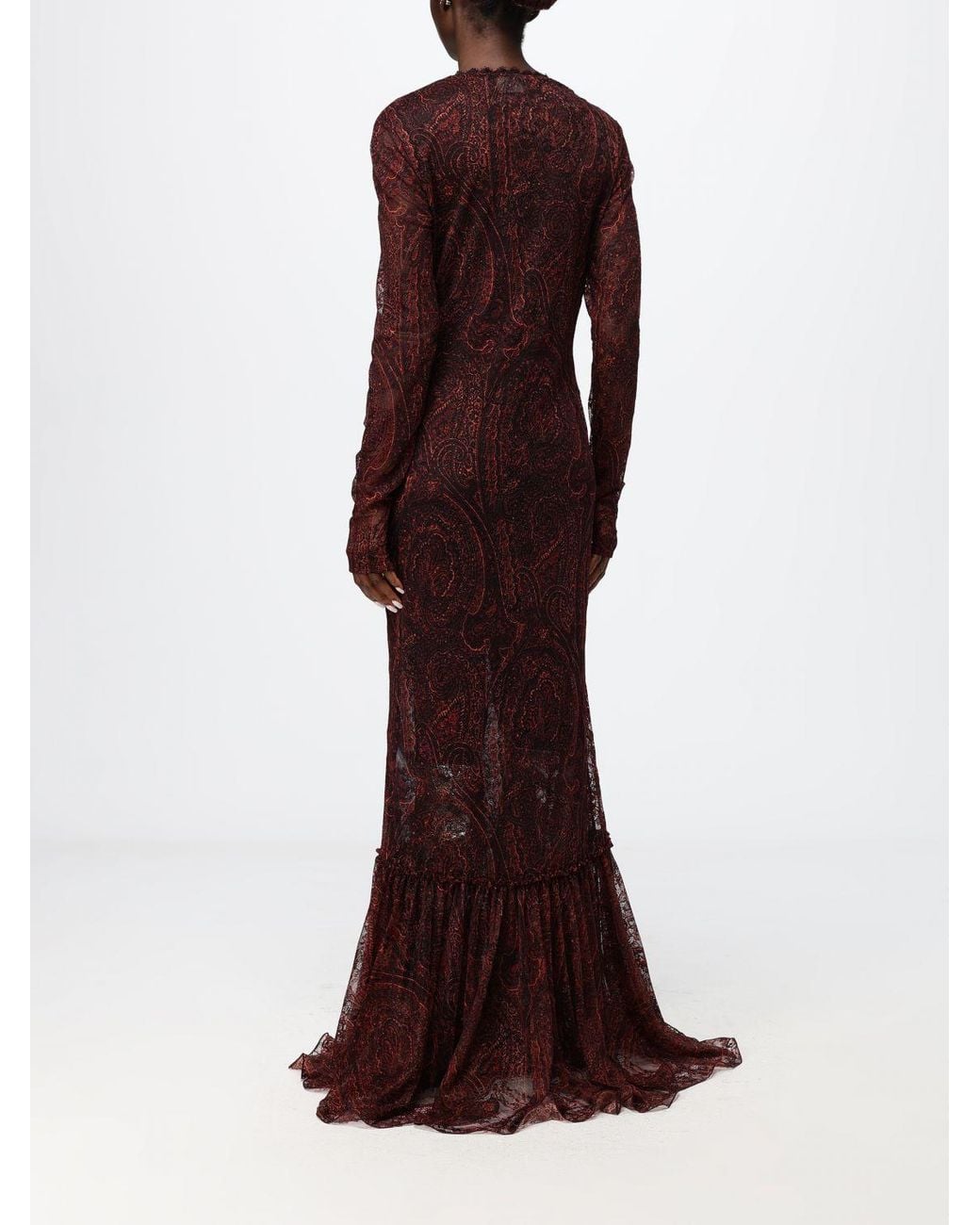 Etro Red Paisley Print Long Evening Gown With Train