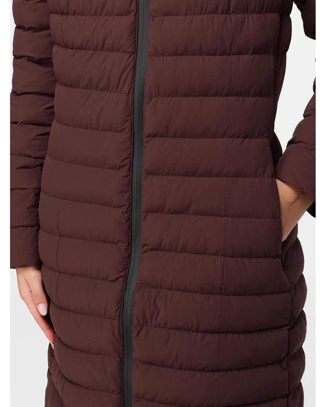 Peuterey Red Knee-Length Quilted Nylon Down Jacket With Hood And Zip Closure