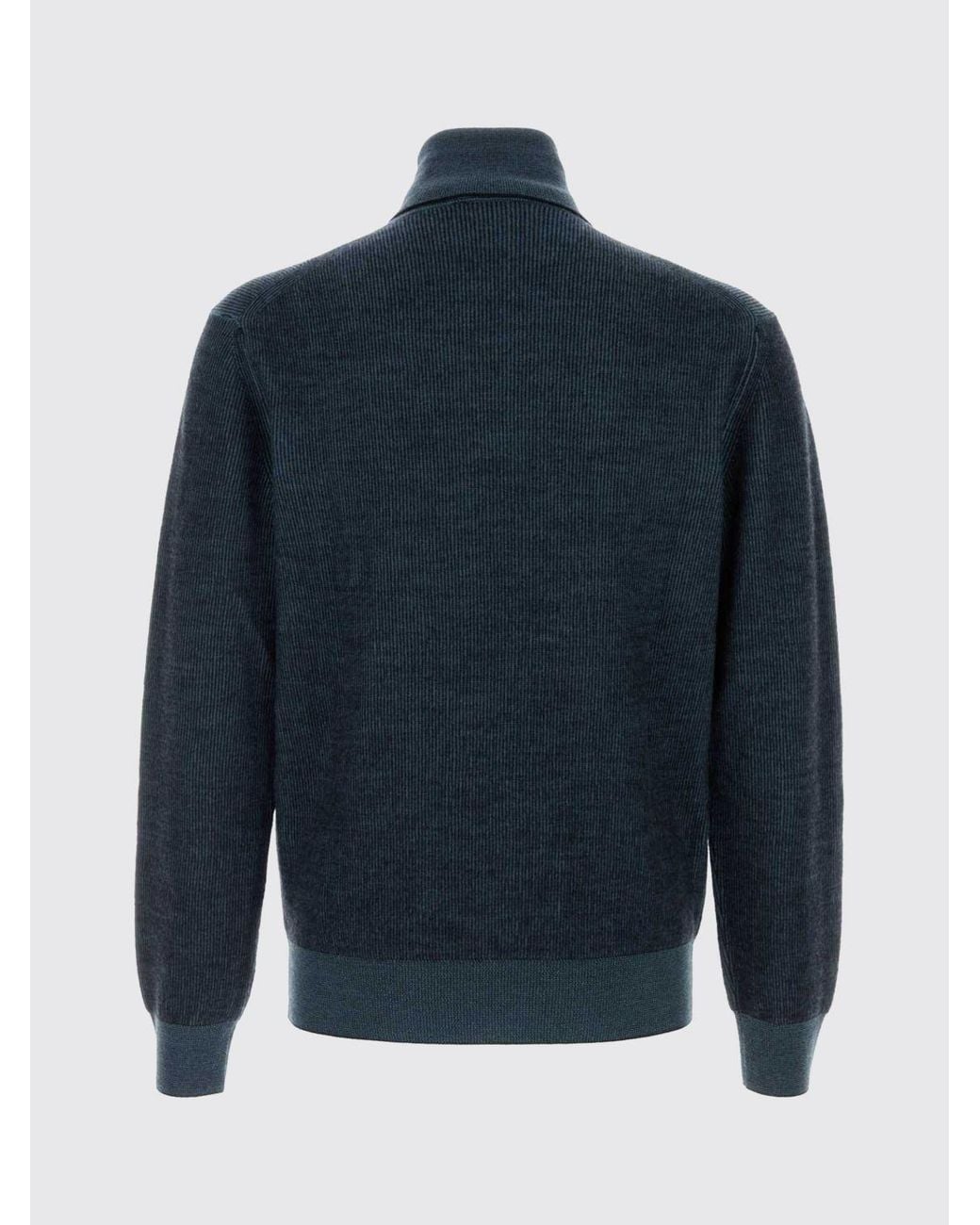 Brioni Blue Cashmere And Wool Blend Turtleneck Sweater With Ribbed Trims for men