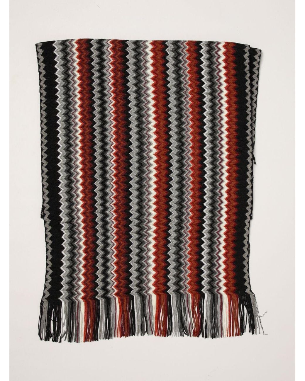 Missoni Black Abstract Striped Pattern Wool Blend Scarf for men