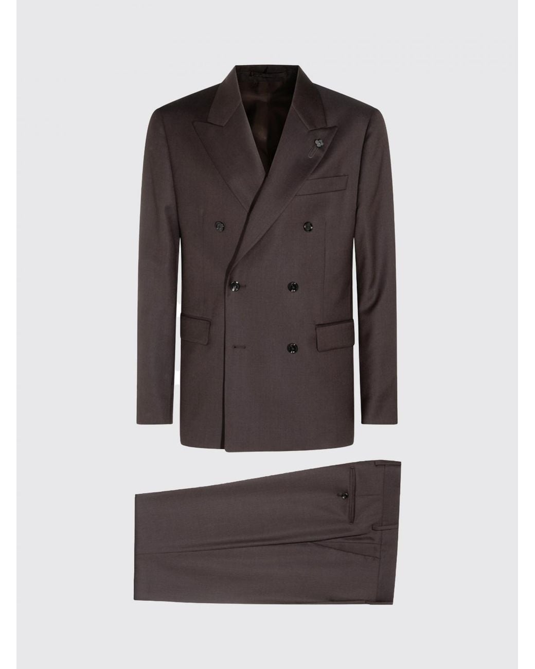 Lardini Gray Formal Double-Breasted Pure Virgin Wool Suit With Notch Lapels for men