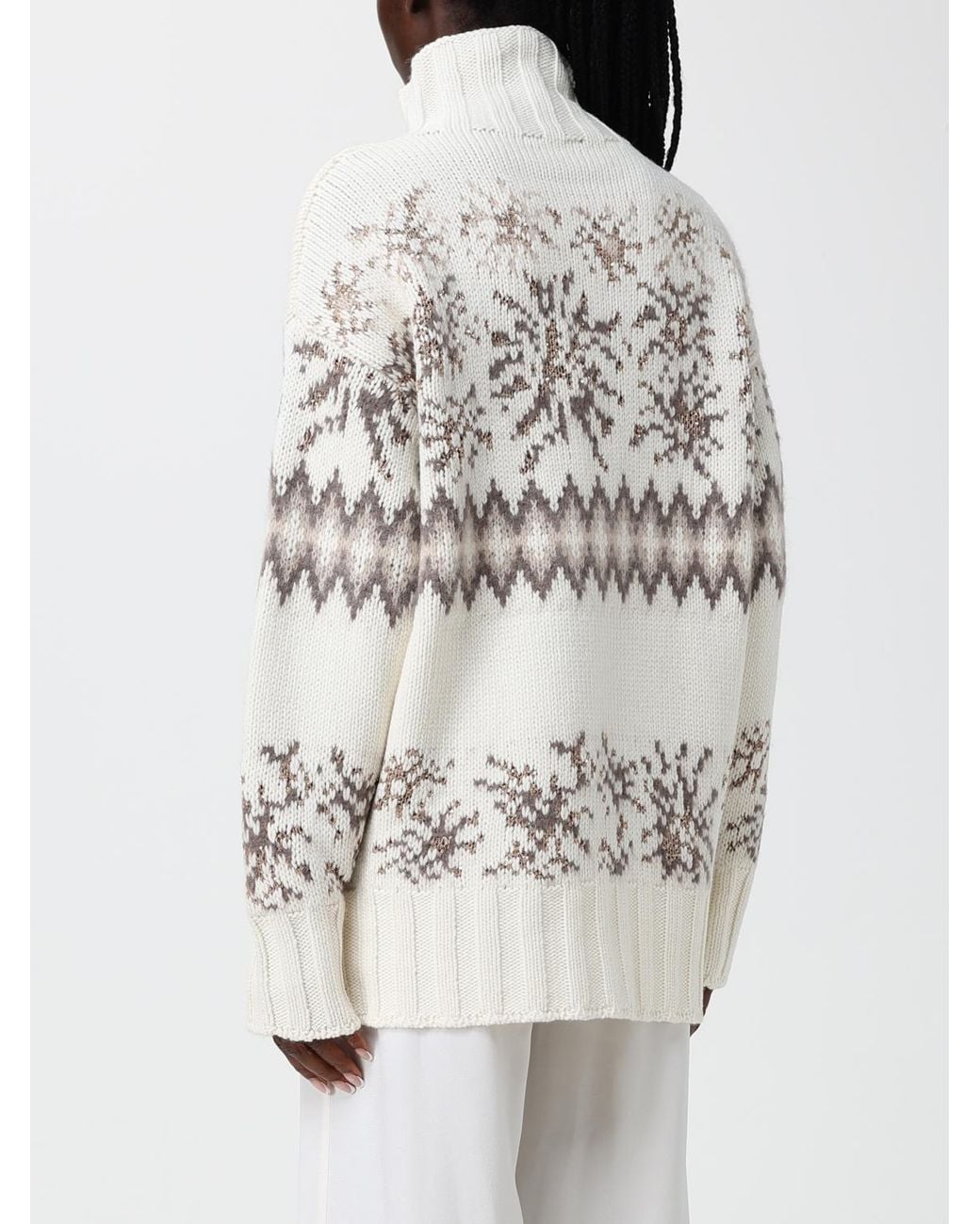 Fabiana Filippi Gray Jacquard Wool, Silk And Cashmere Roll Neck Jumper